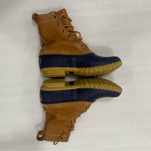 LL Bean 8” Bean Boots Blue Brown Made in USA Duck Boot Preppy Size 6N EUC - Picture 5 of 11